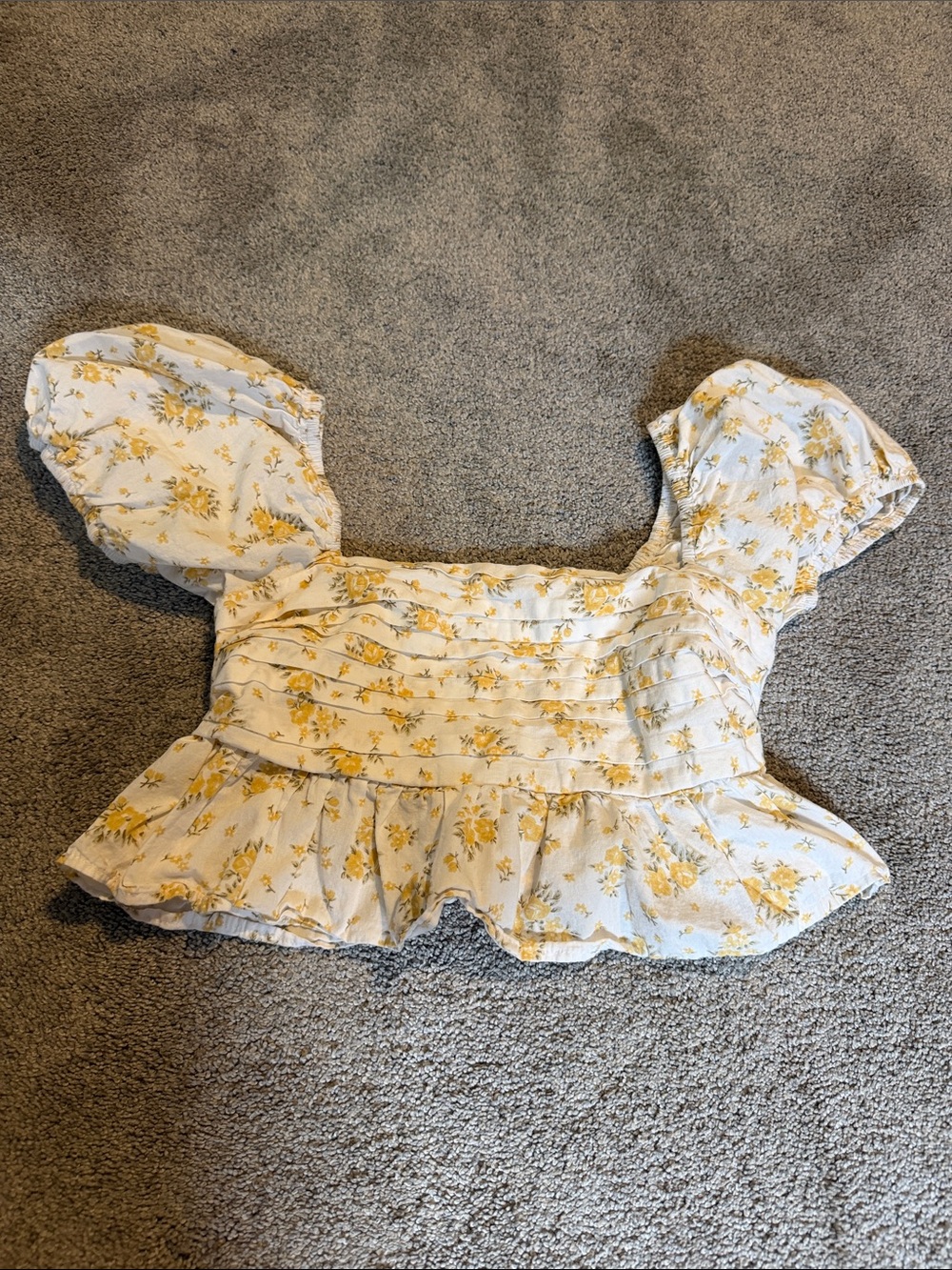 Altar’d State Floral Puff-Sleeve Peplum Halter Top - Yellow Floral